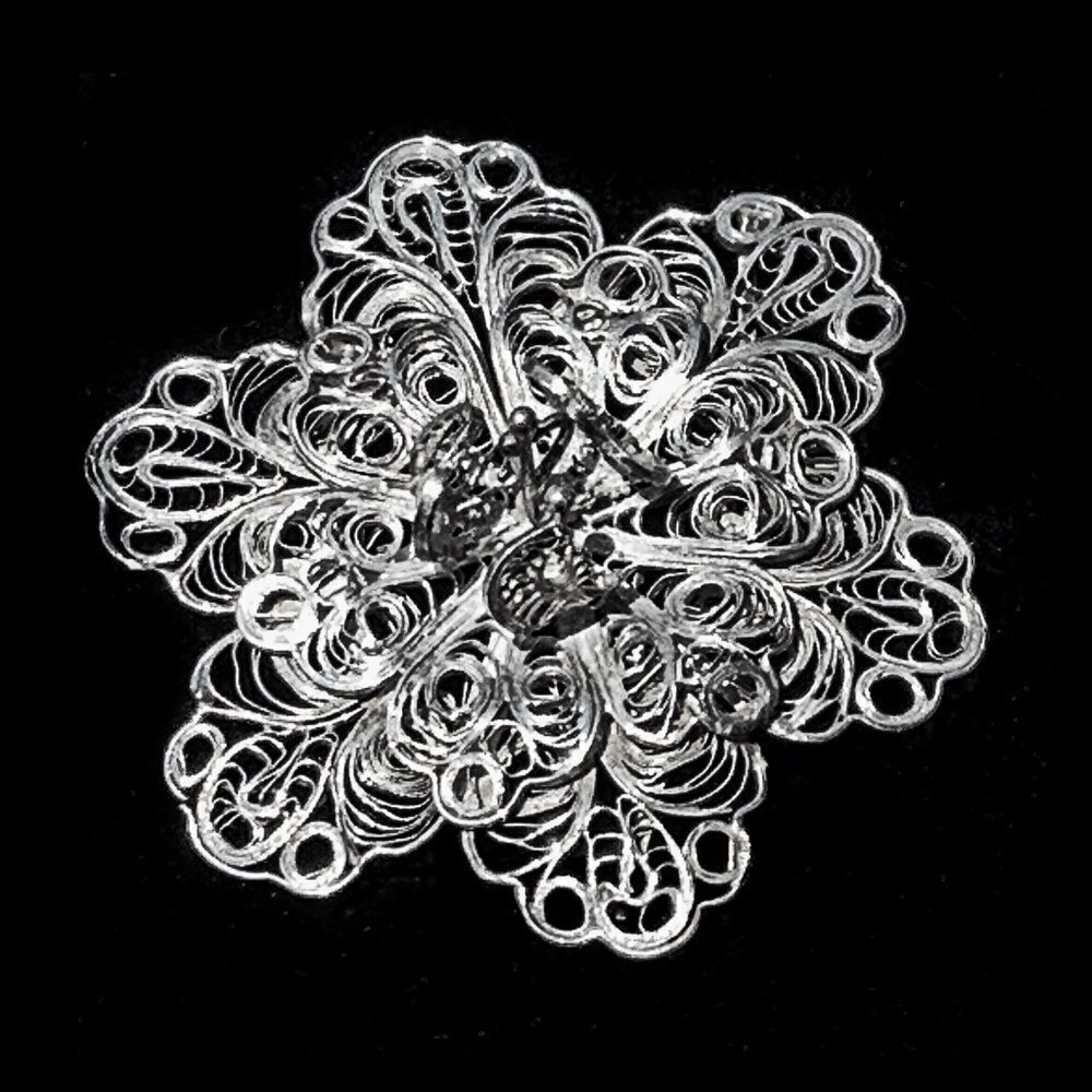 Vtg Hand made artisan intricate  Silver Mexican floral filigree pin 2” d… - Picture 2 of 9